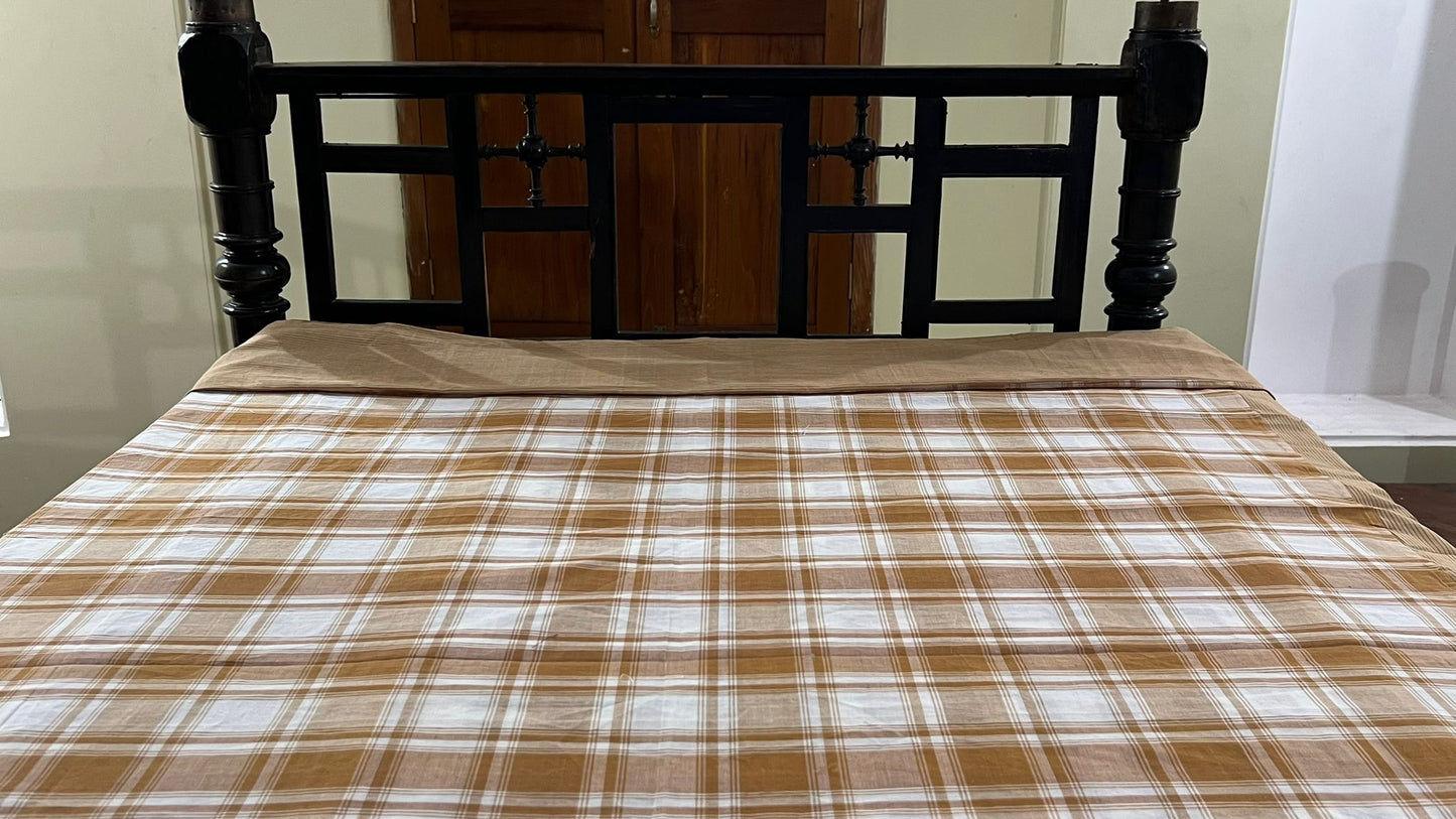 Coffee Checks, handloom cotton single bedsheet (no pillow covers)