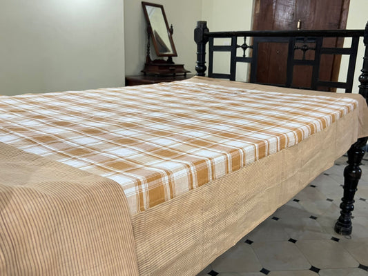 Coffee Checks, handloom cotton single bedsheet (no pillow covers)